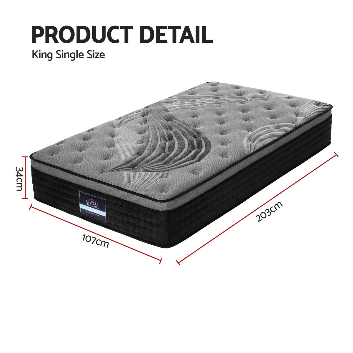 Alanya 34cm King Single Euro Top Mattress with Bamboo Cover