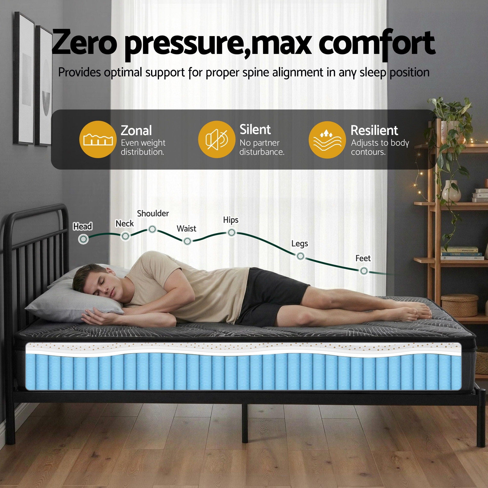 Giselle Bedding King Single Mattress 25cm Pocket Spring Latex Euro Top Medium Firm Bed