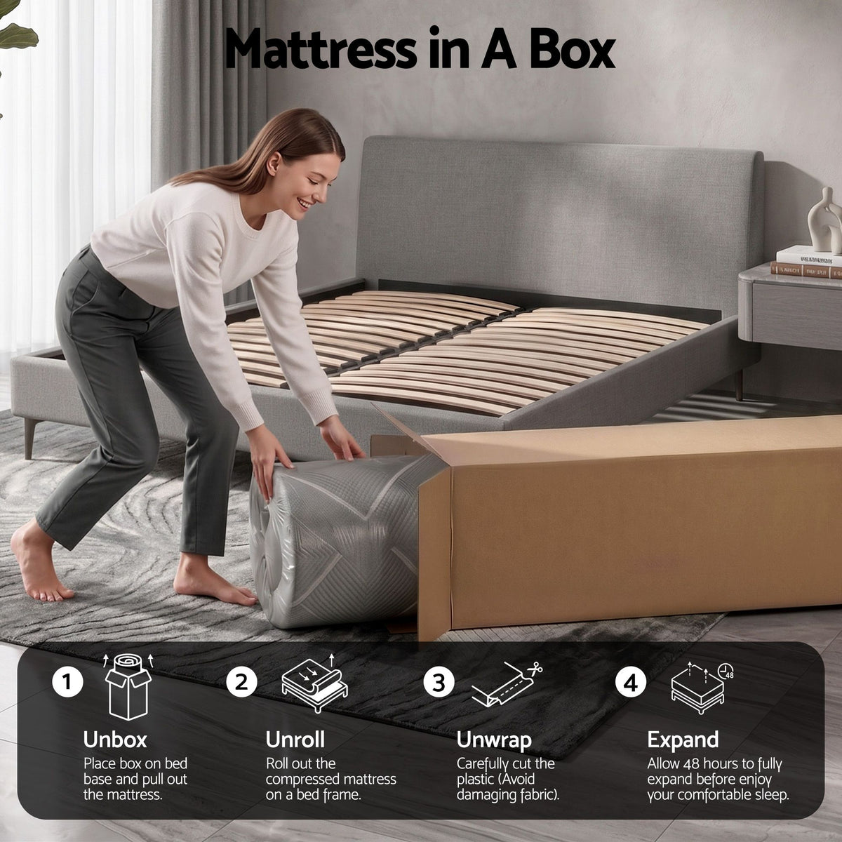 Carbon Series Double Mattress 26cm Firm Pocket Spring Dark Grey