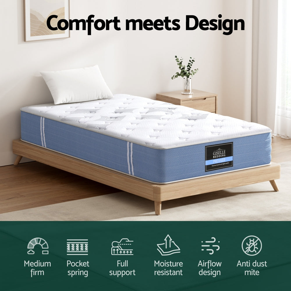 Snow Series 25cm Single Mattress Pocket Spring Medium Firm