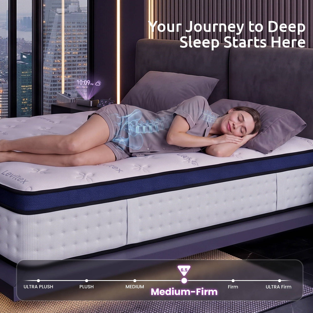 Levitex 35CM King Mattresses Gel Memory Foam and 7-Zone Ergonomic Pocket Spring, Anti-Roll Dual-Row Edge, Undisturbed Deep Sleep For Restless Couples, Triple Cooling System