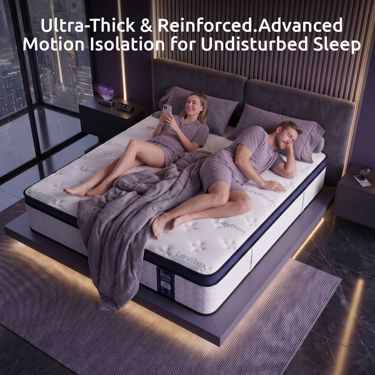 Levitex 35CM King Mattresses Gel Memory Foam and 7-Zone Ergonomic Pocket Spring, Anti-Roll Dual-Row Edge, Undisturbed Deep Sleep For Restless Couples, Triple Cooling System