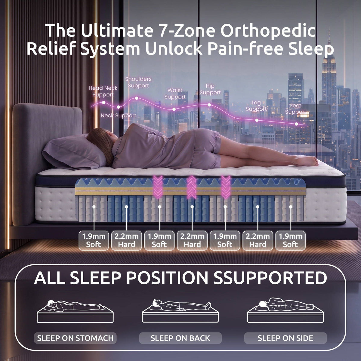 Levitex 35CM King Single Mattresses Gel Memory Foam and 7-Zone Ergonomic Pocket Spring, Anti-Roll Dual-Row Edge, Triple Cooling System for Hot Sleepers
