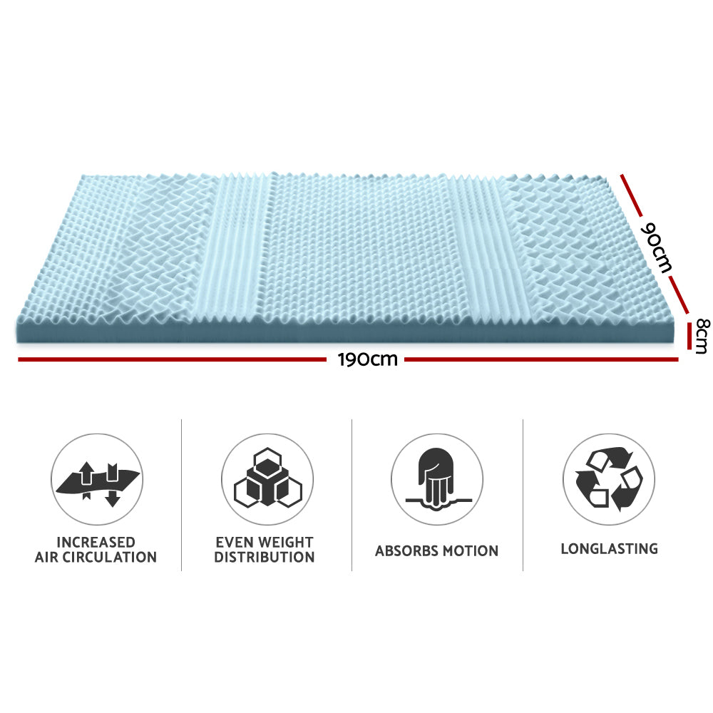 Giselle Single Memory Foam Mattress Topper 7-Zone 8cm