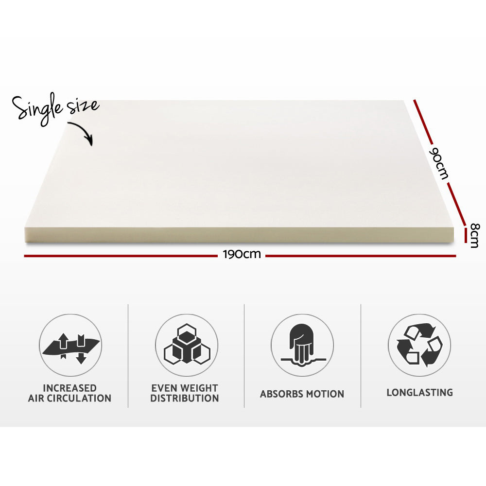 Giselle Single Memory Foam Mattress Topper 8cm