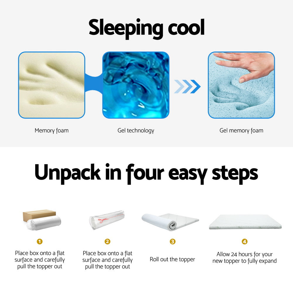 Giselle Double Mattress Topper Memory Foam Cool Gel Bamboo 10cm