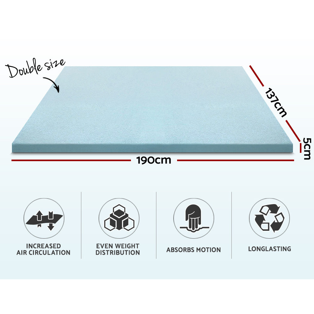 Giselle Double Mattress Topper Memory Foam Cool Gel 5cm