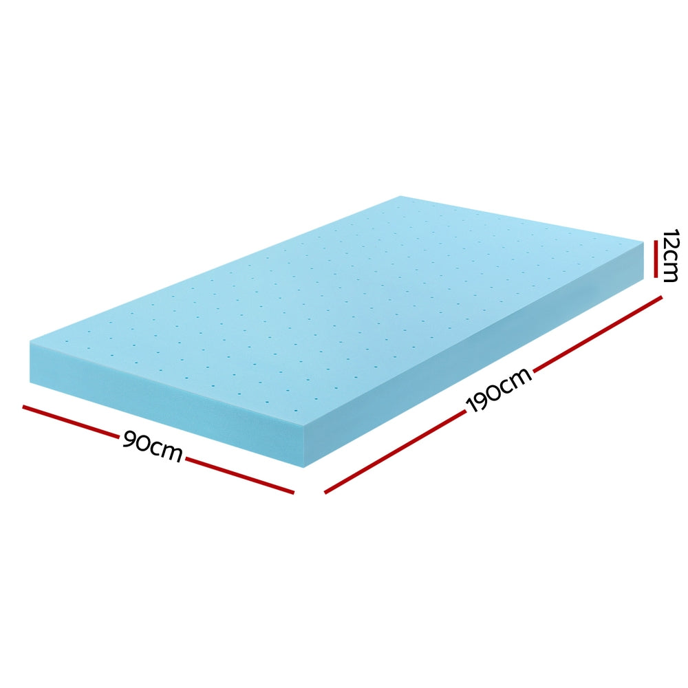 Giselle Single Memory Foam Mattress Topper 12cm Cool Gel Bamboo Cover