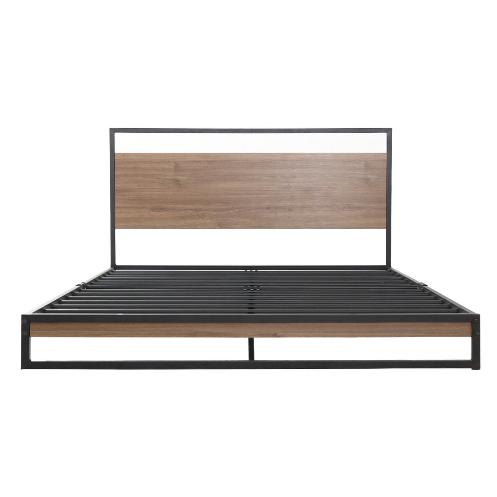 Dane Queen Metal Bed Frame Black Dark Wood