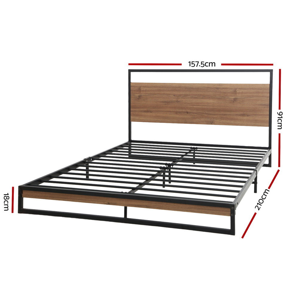 Dane Queen Metal Bed Frame Black Dark Wood