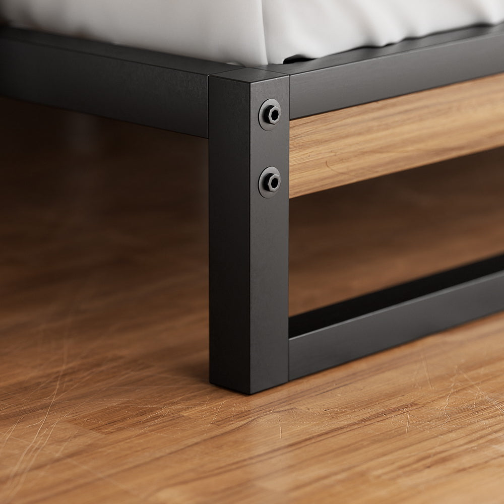 Dane Queen Metal Bed Frame Black Dark Wood
