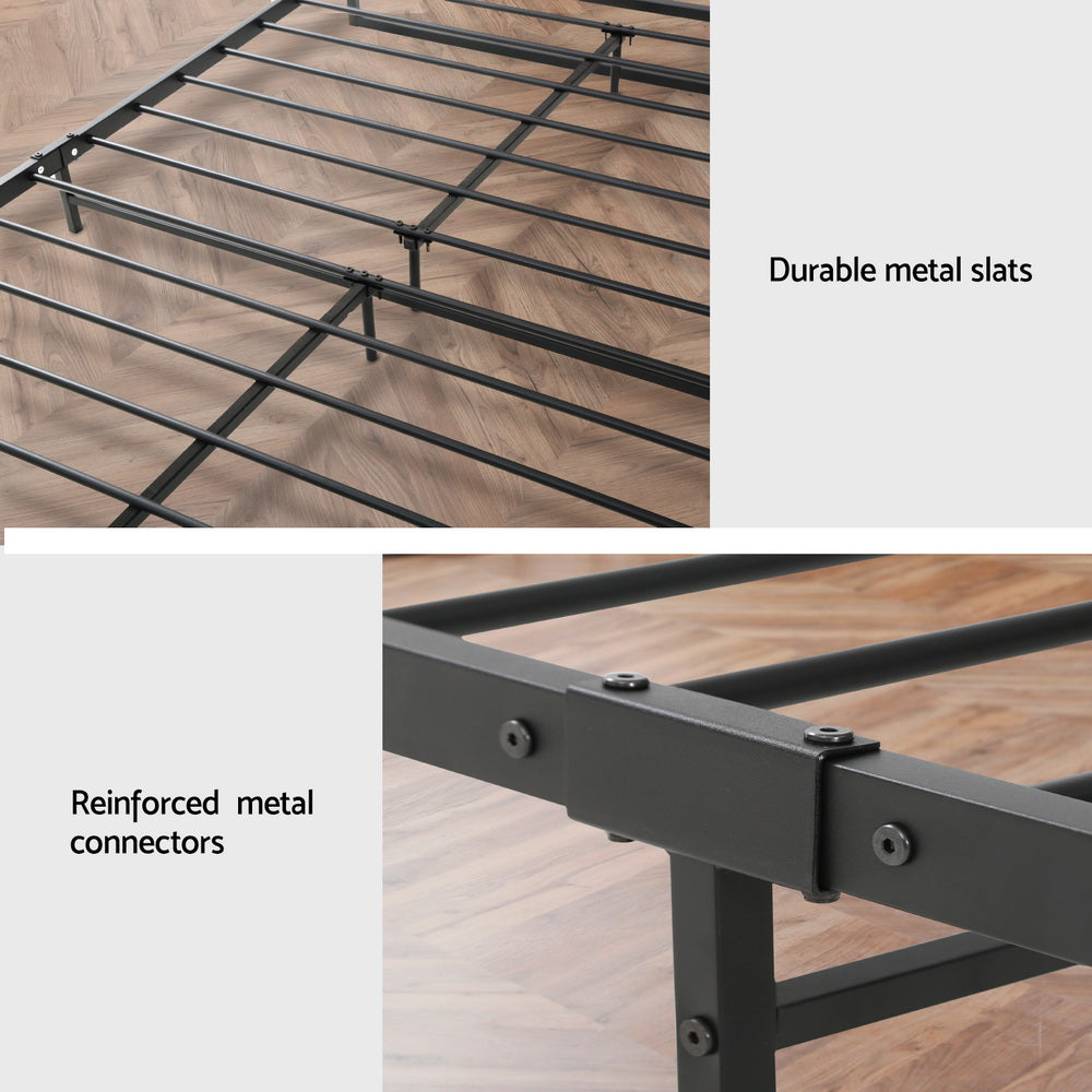 Dane Queen Metal Bed Frame Black Dark Wood