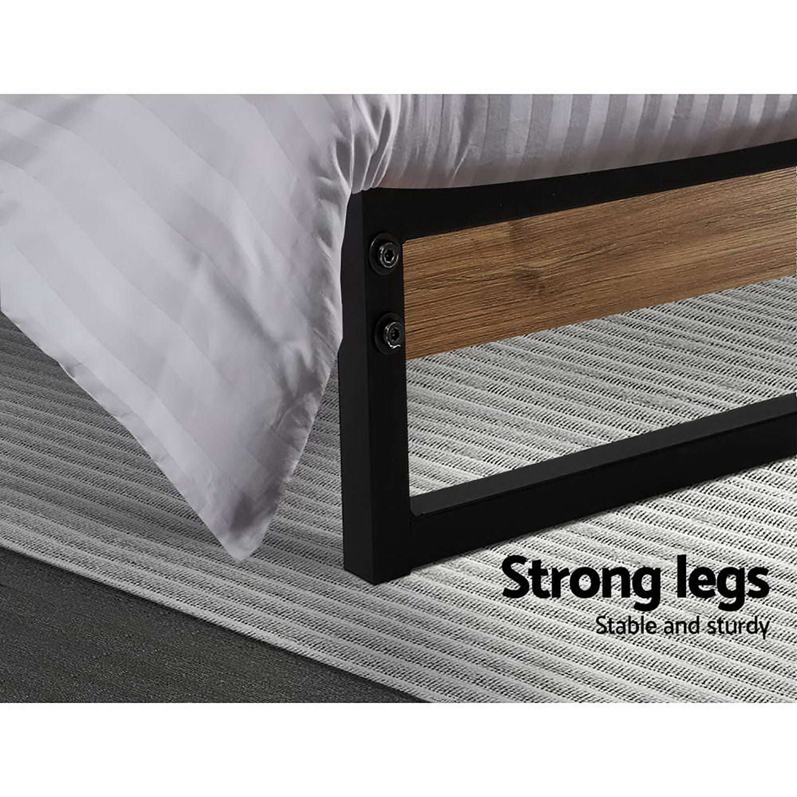 Dane Queen Metal Bed Frame Black Dark Wood