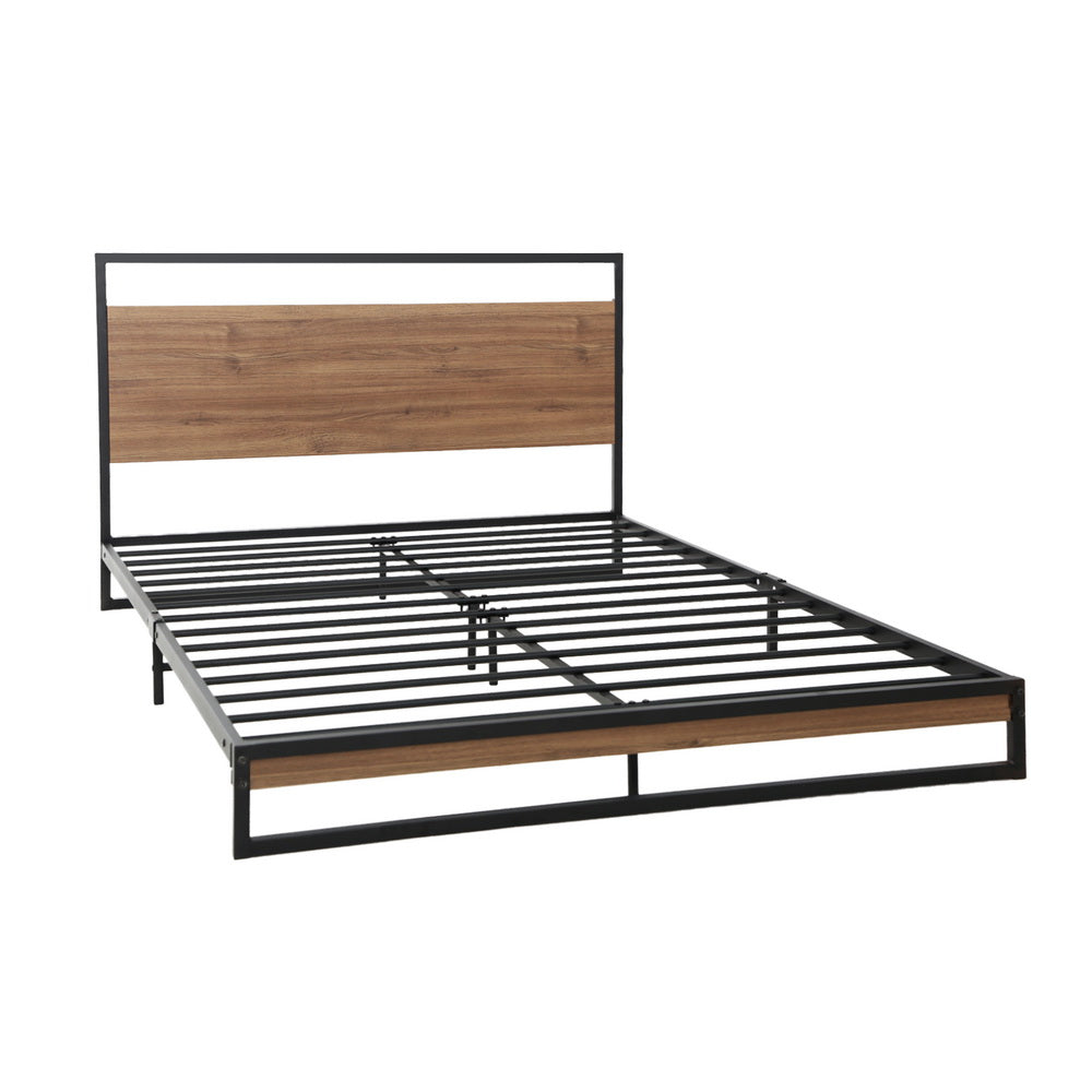 Dane Queen Metal Bed Frame Black Dark Wood