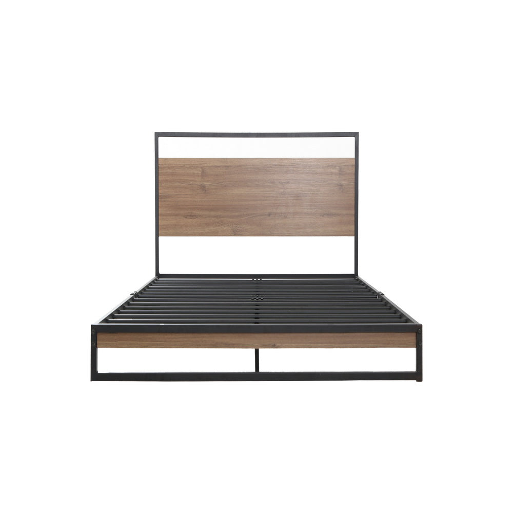 Dane Single Bed Frame Metal Black Dark Wood
