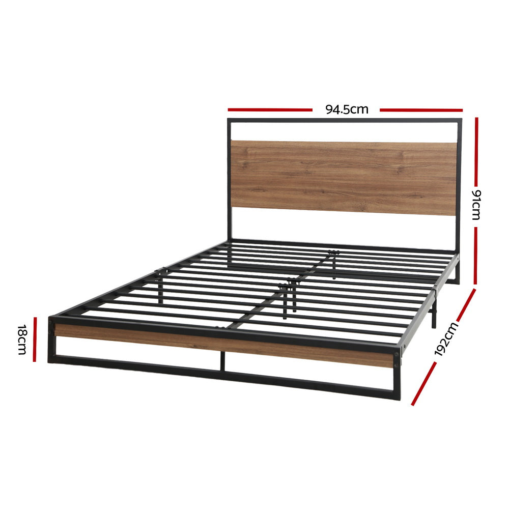 Dane Single Bed Frame Metal Black Dark Wood
