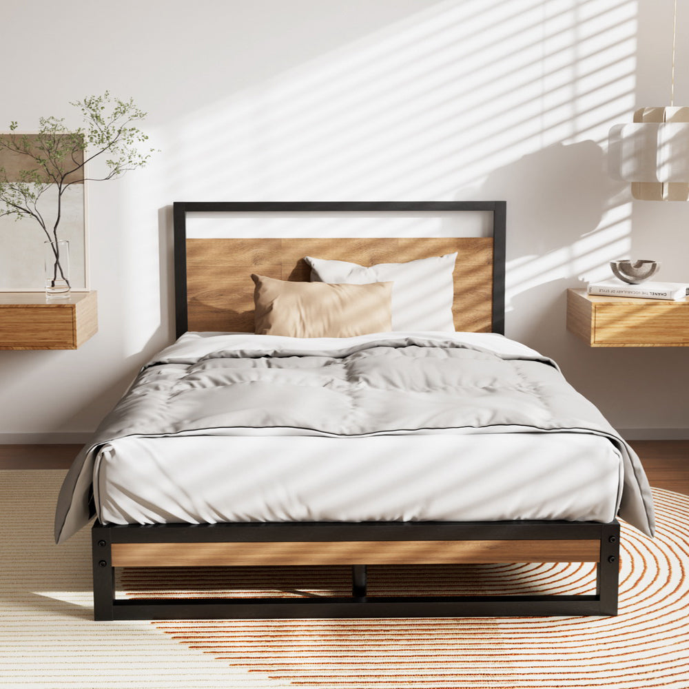 Dane Single Bed Frame Metal Black Dark Wood
