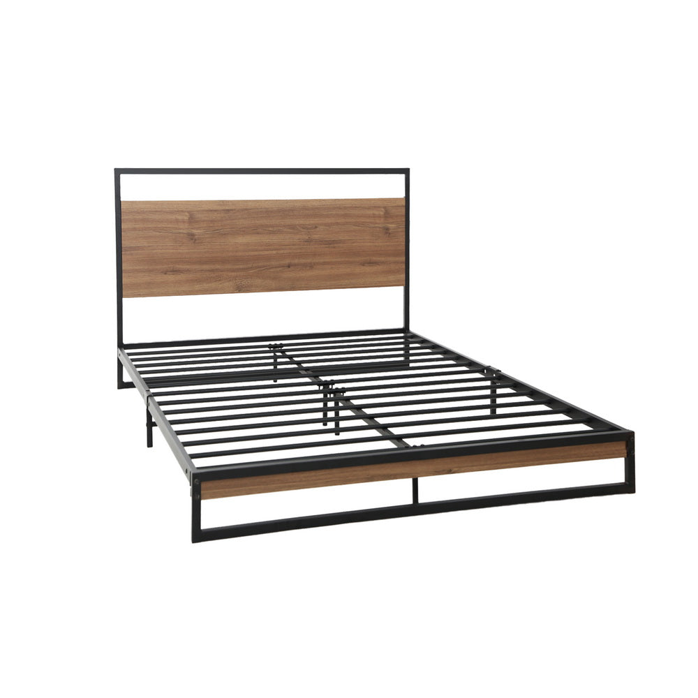 Dane Single Bed Frame Metal Black Dark Wood