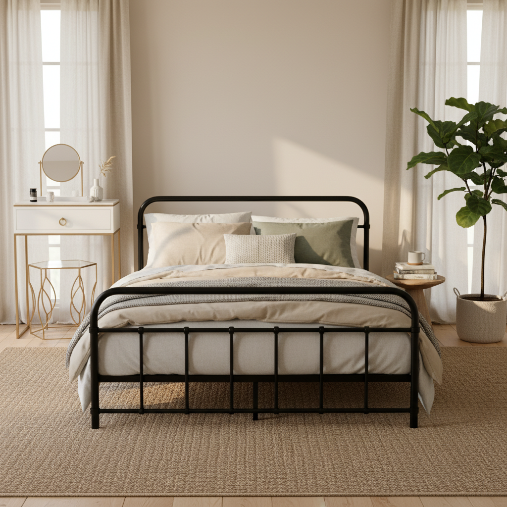 Leo Double Metal Bed Frame with Underbed Storage in Black