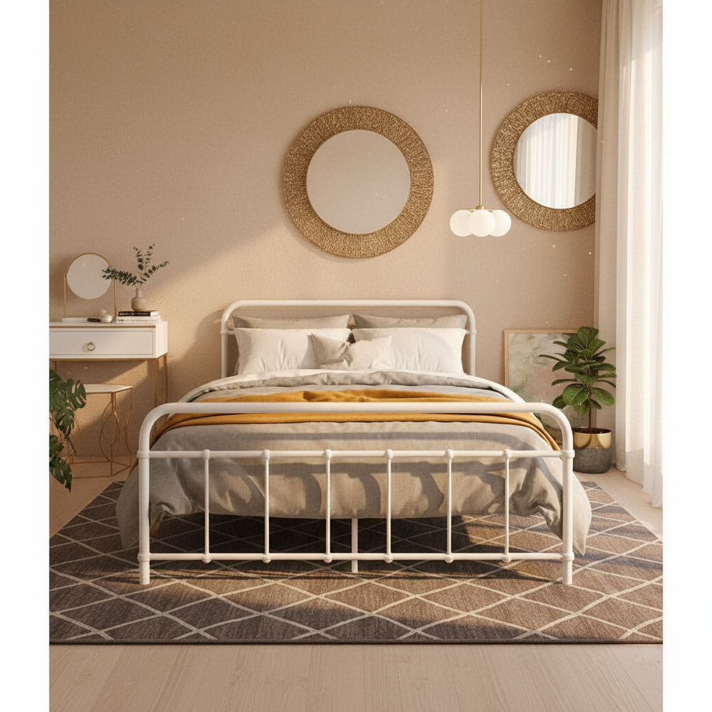 Leo Double Metal Bed Frame with Underbed Storage - White