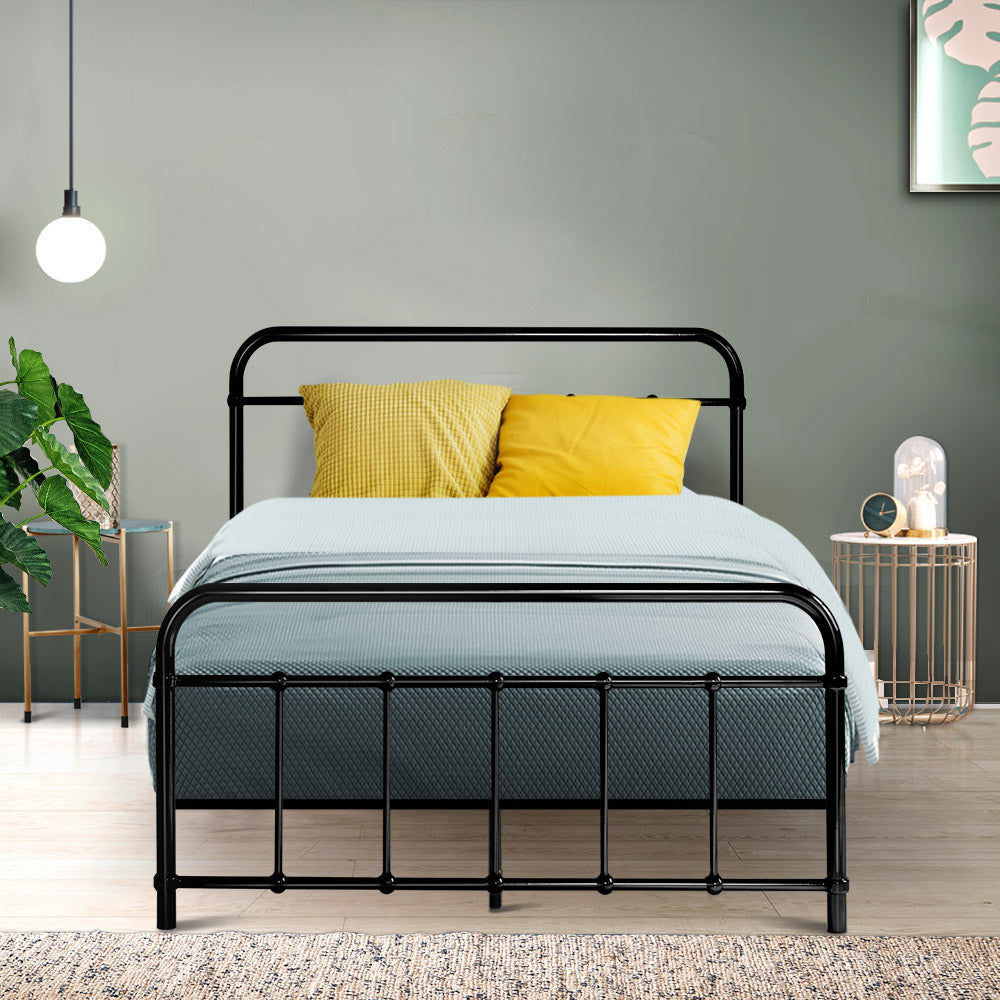 Country-Style Metal Bed Frame, King Single - Black, Artiss