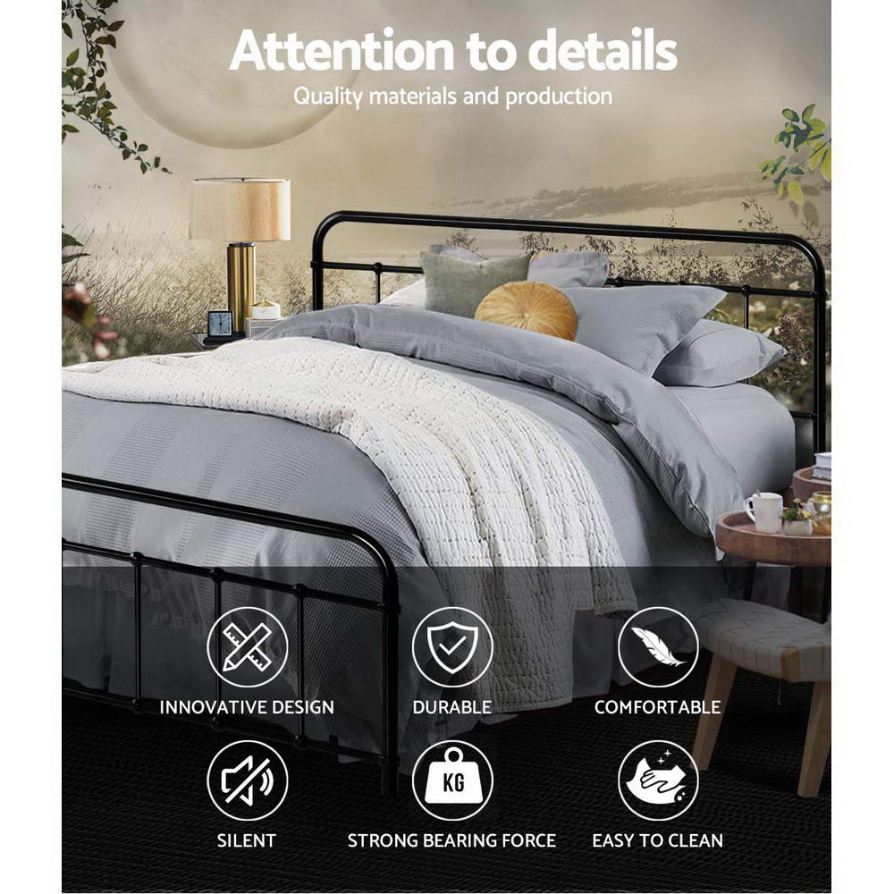 Leo Queen Metal Bed Frame Black
