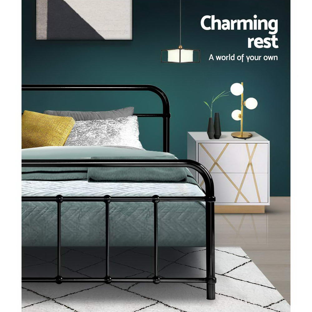 Leo Queen Metal Bed Frame Black