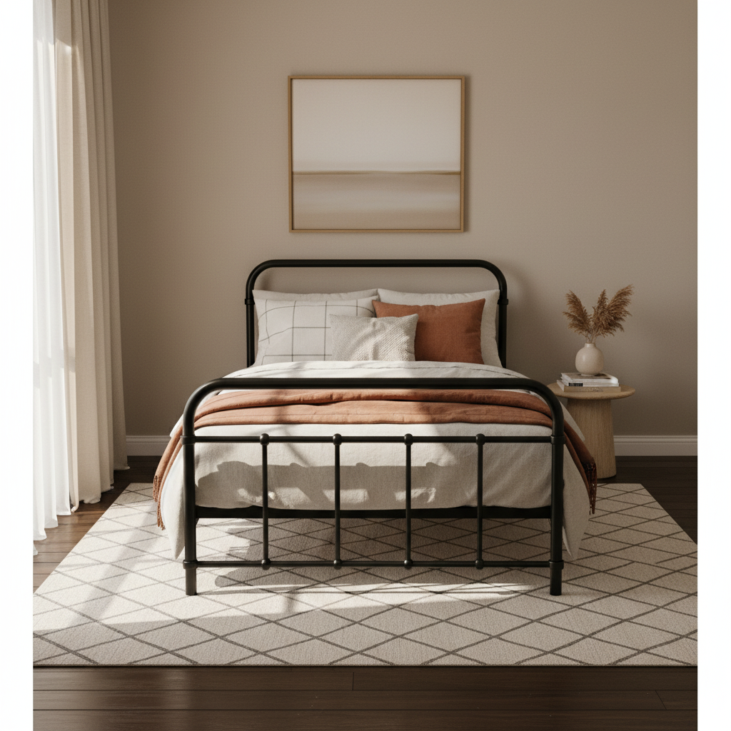 Leo Country-Style Metal Bed Frame Single Black