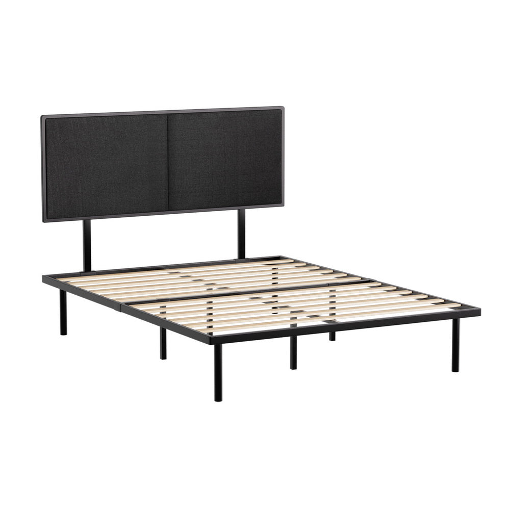 NOE Double Bed Frame Metal Black Upholstered