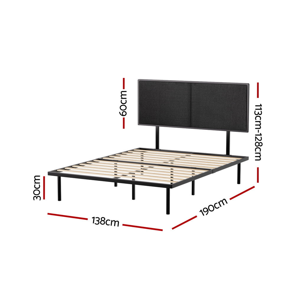 NOE Double Bed Frame Metal Black Upholstered