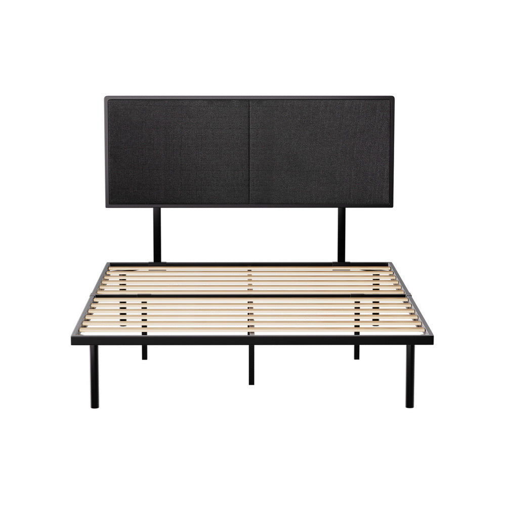 NOE Double Bed Frame Metal Black Upholstered