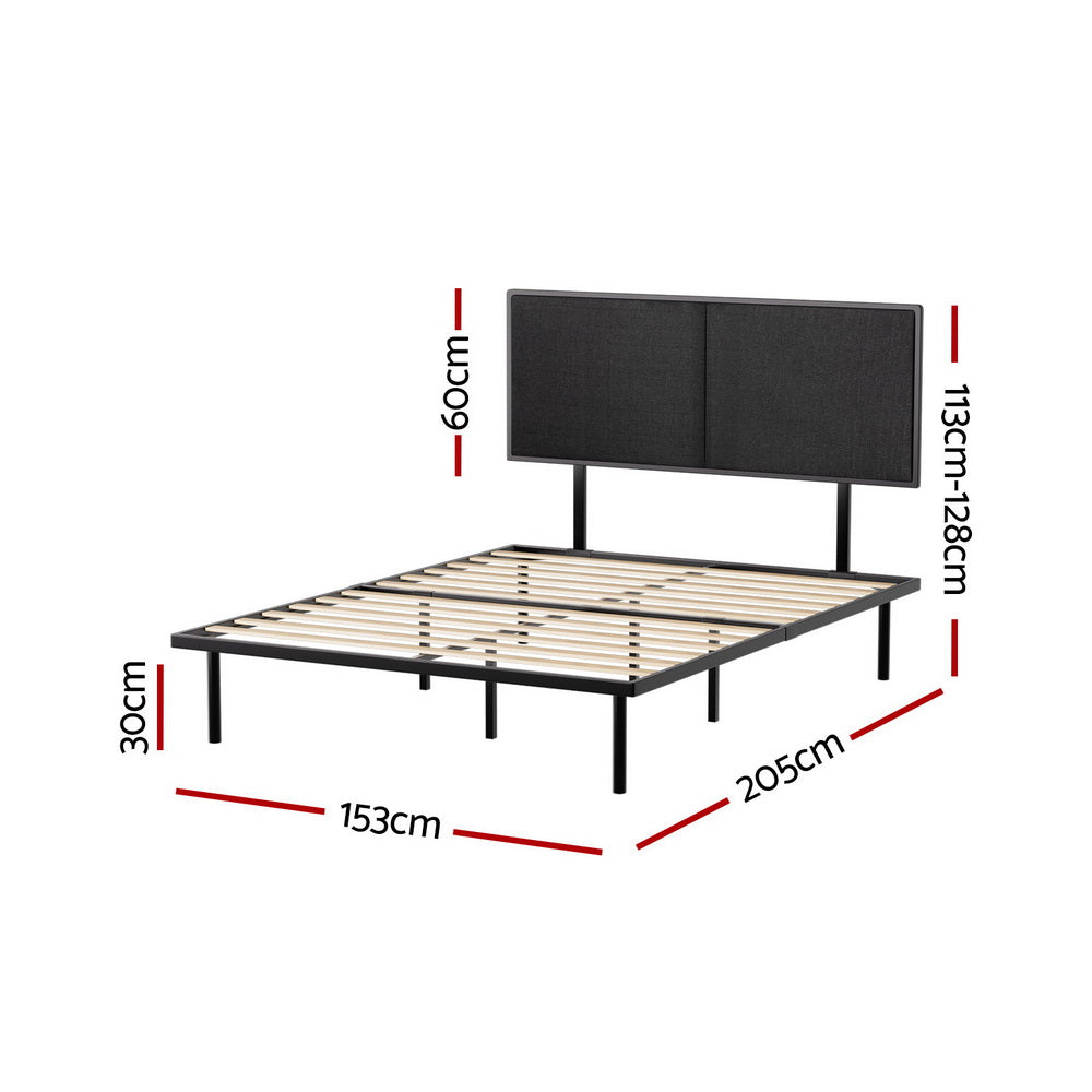 NOE Queen Bed Frame Metal Black Upholstered