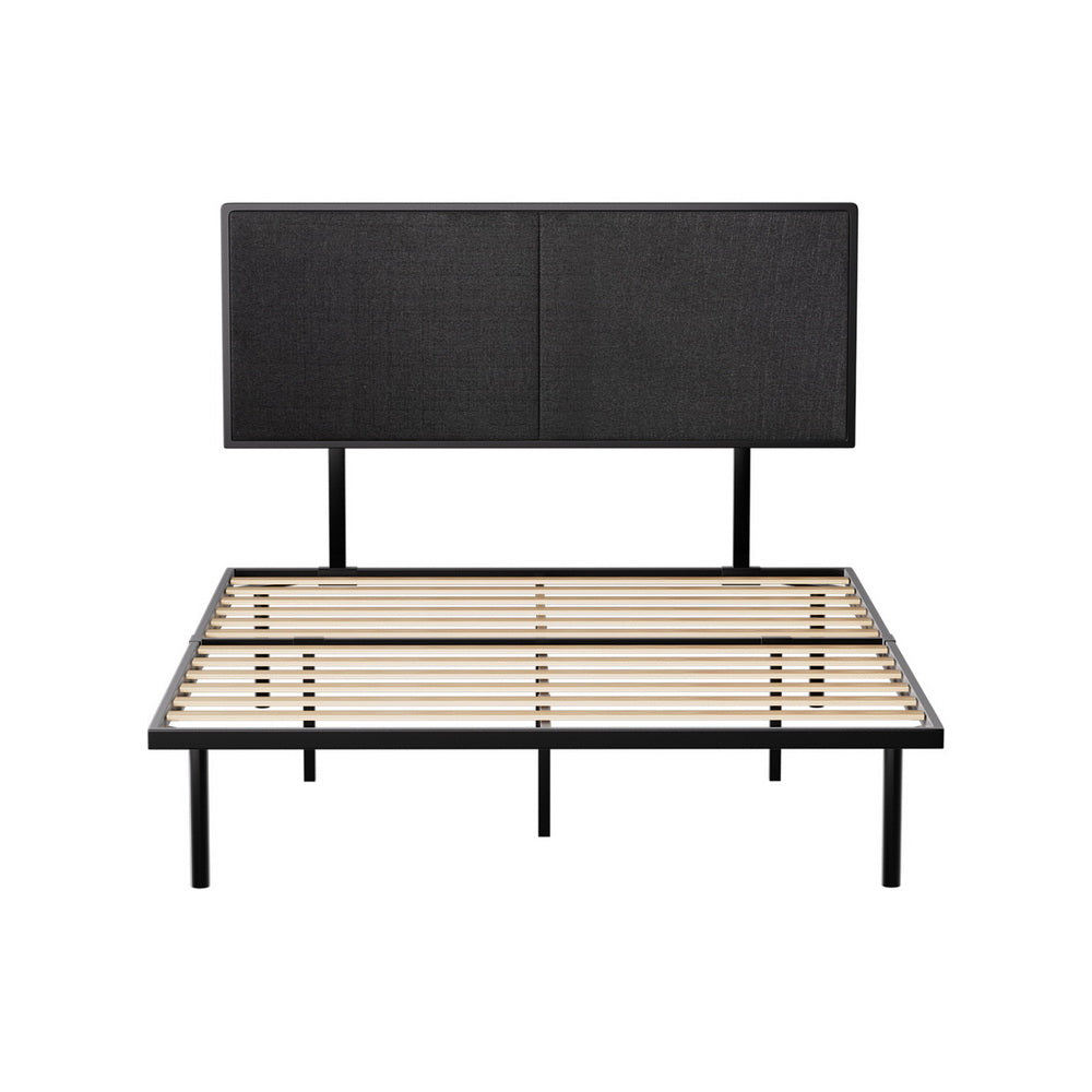 NOE Queen Bed Frame Metal Black Upholstered