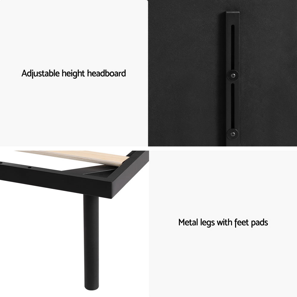 NOE Queen Bed Frame Metal Black Upholstered