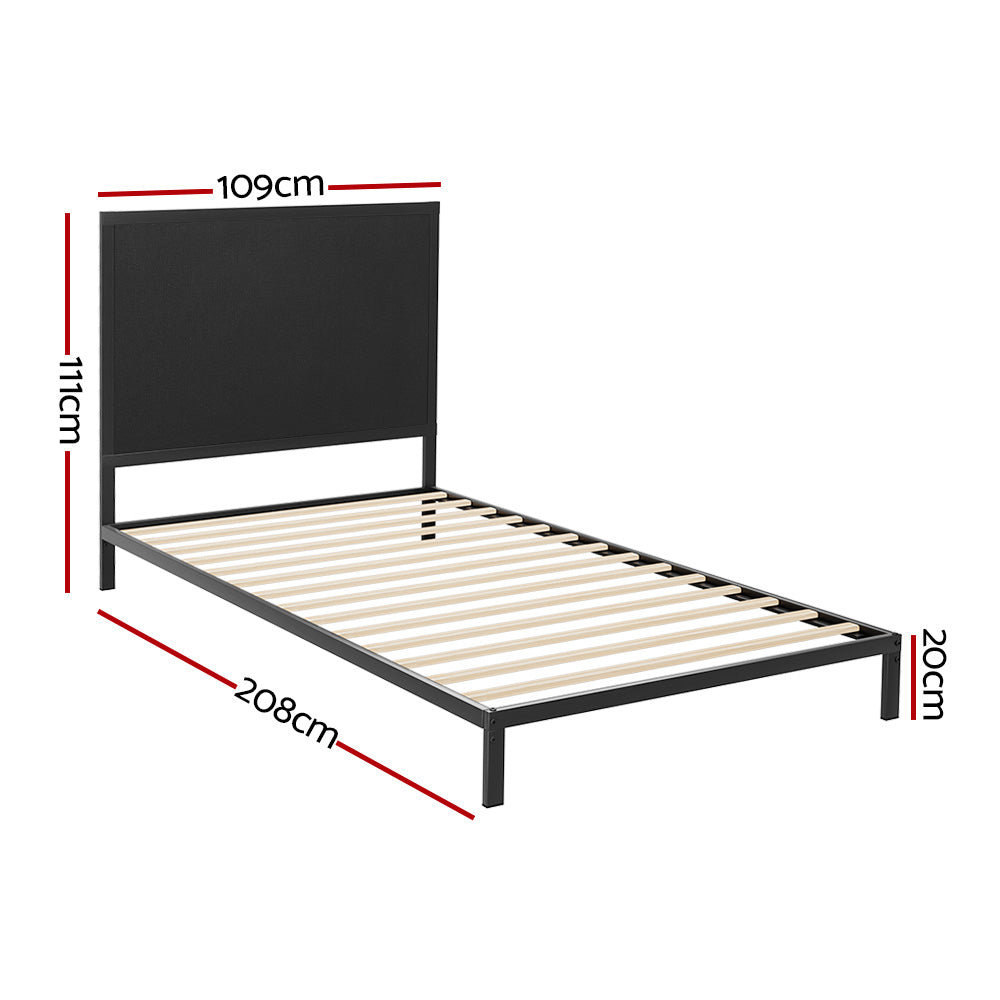 PADA King Single Metal Bed Frame Upholstered Charcoal