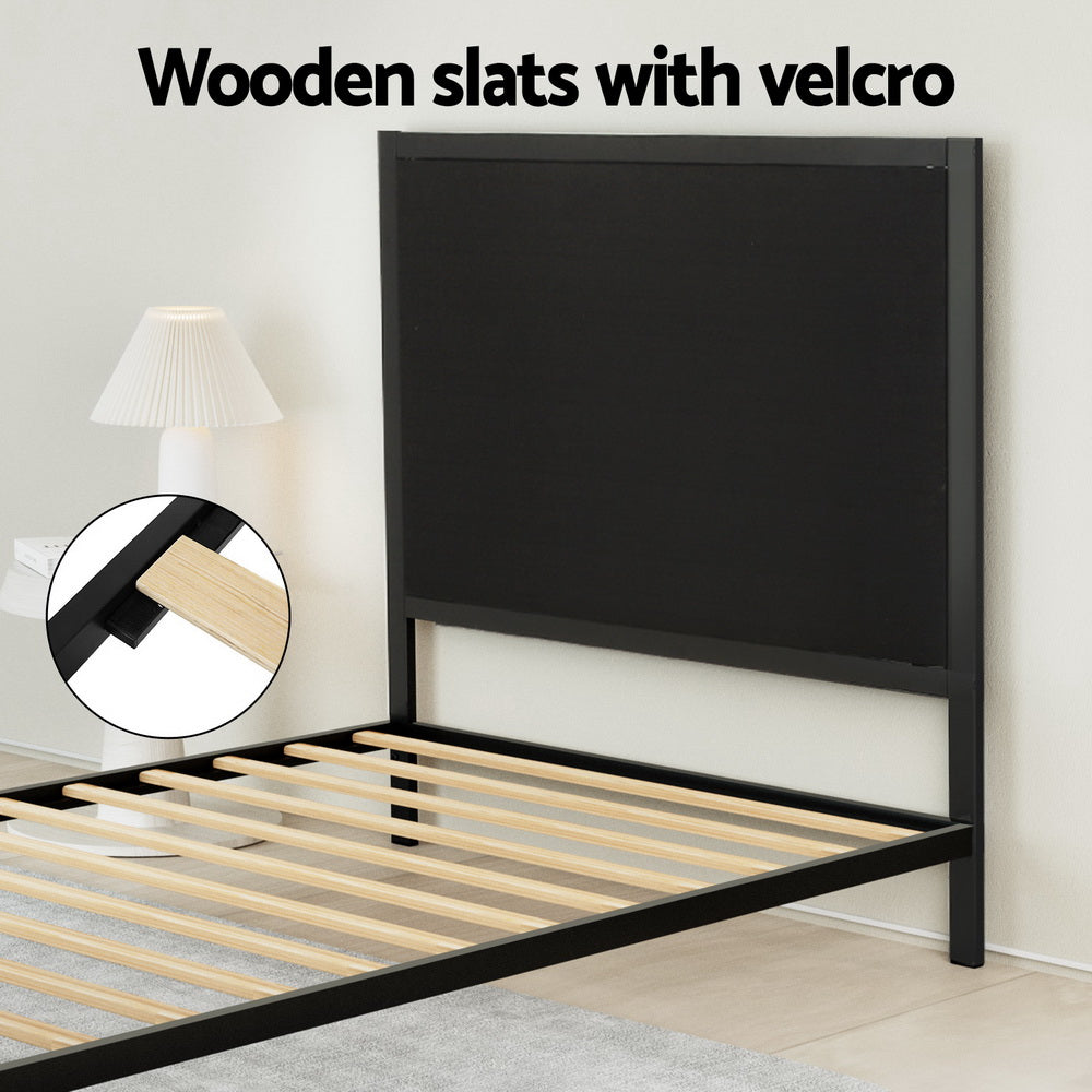 PADA King Single Metal Bed Frame Upholstered Charcoal