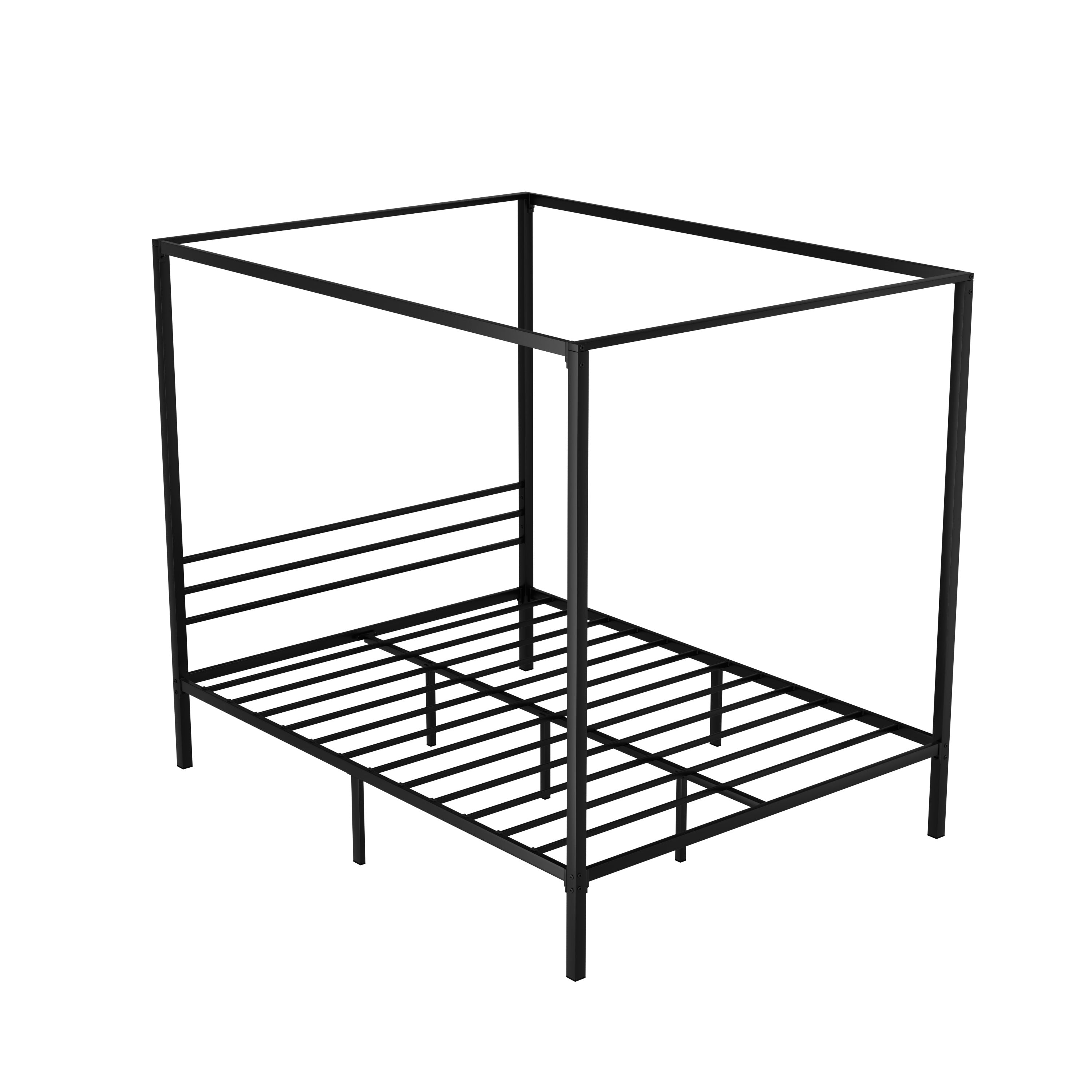 Pochy Queen Metal Bed Frame Canopy Black