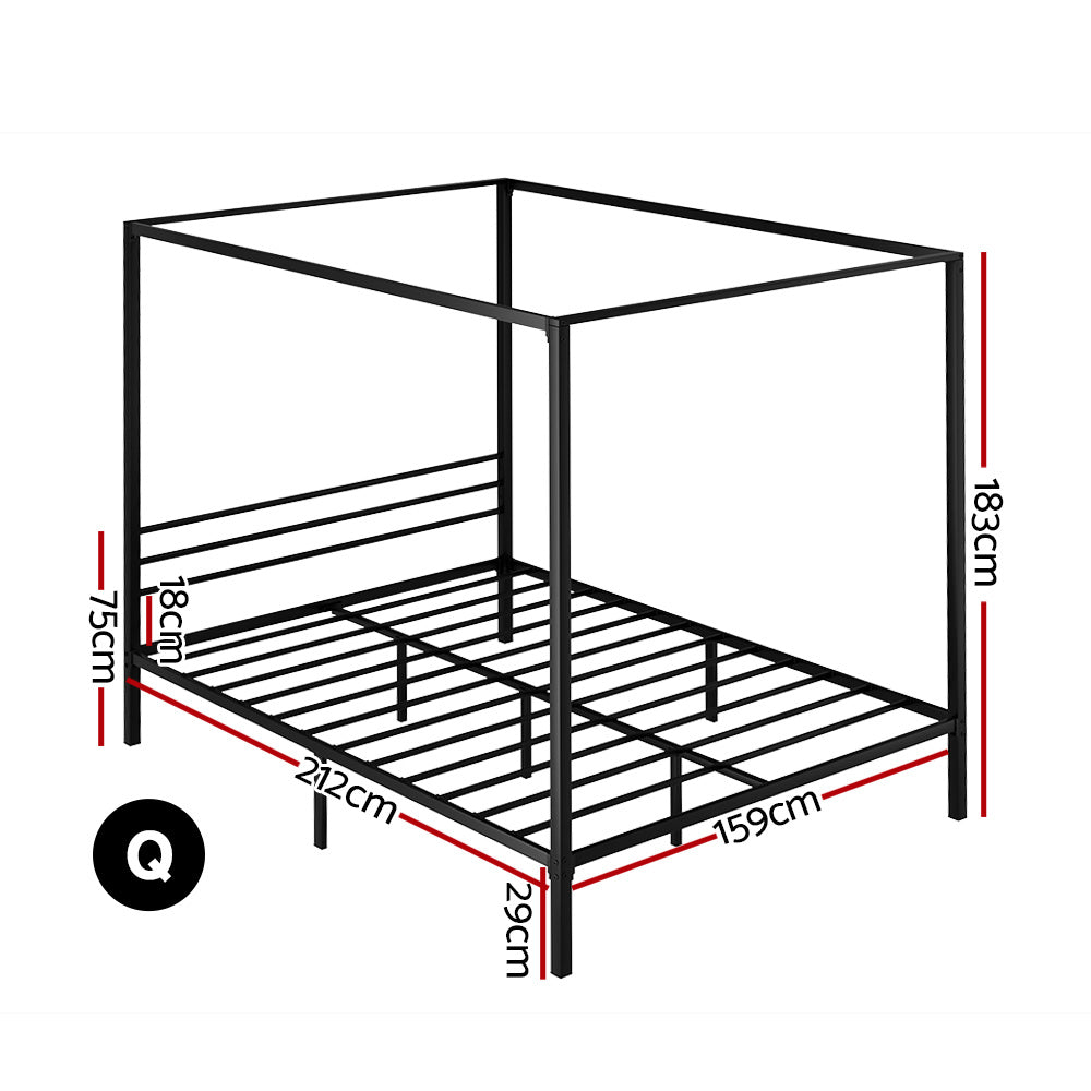 Pochy Queen Metal Bed Frame Canopy Black