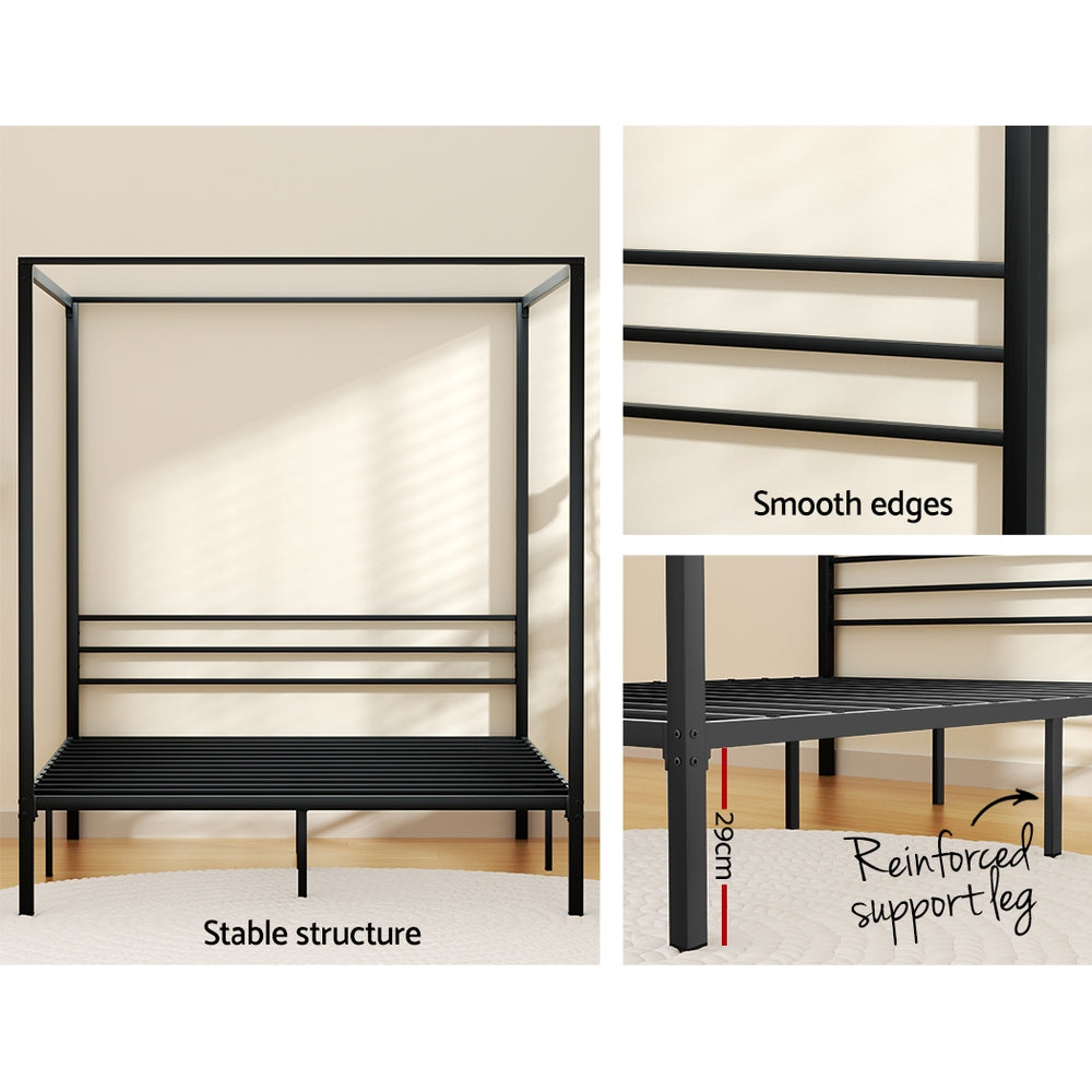 Pochy Queen Metal Bed Frame Canopy Black