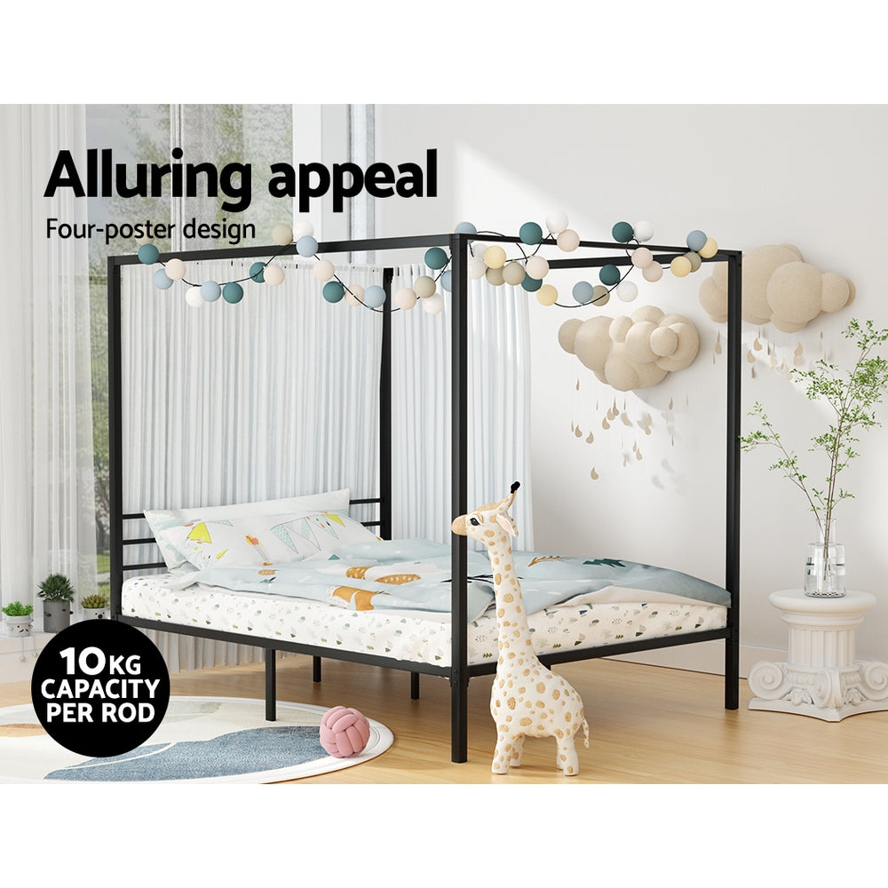 Pochy Queen Metal Bed Frame Canopy Black