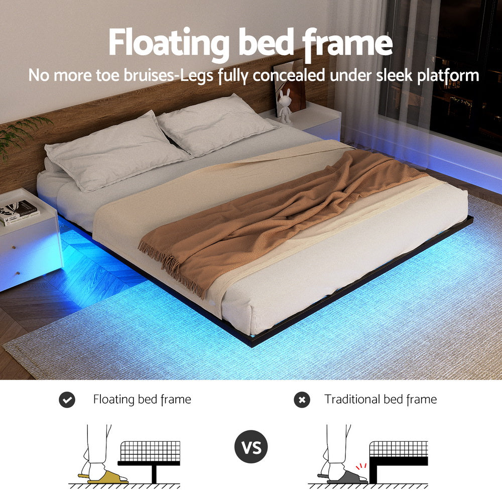 Ray Queen Metal Bed Frame with Floating LED Lights