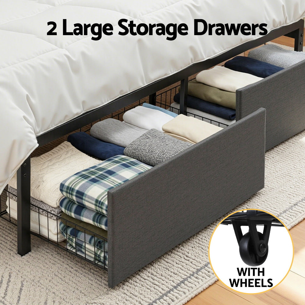 Sot Queen Metal Bed Frame with Storage and Charging Station