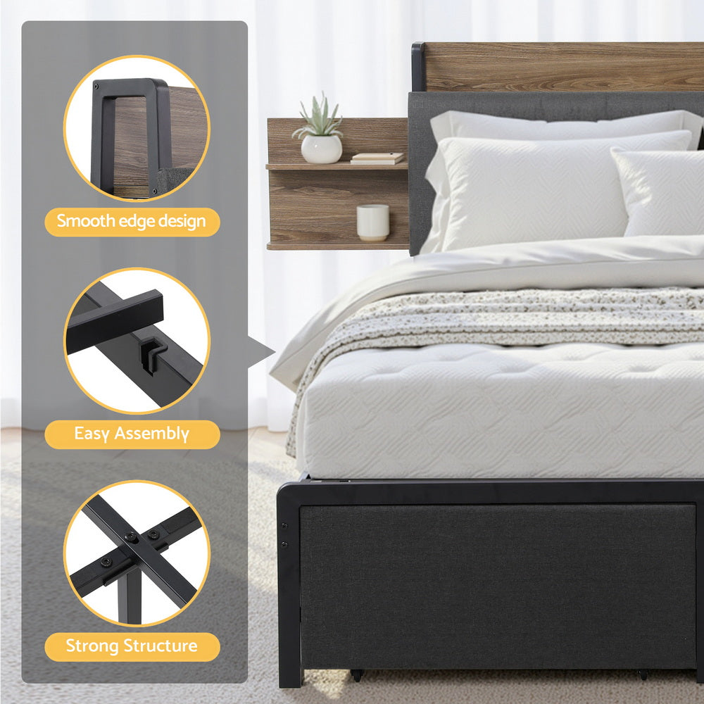 Sot Queen Metal Bed Frame with Storage and Charging Station