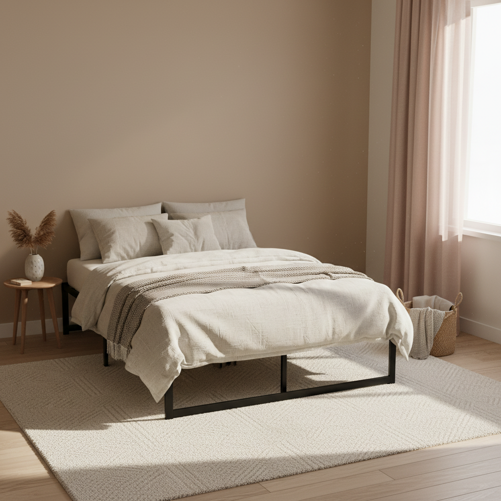 Tino Double Size Black Metal Bed Frame with Steel Slats