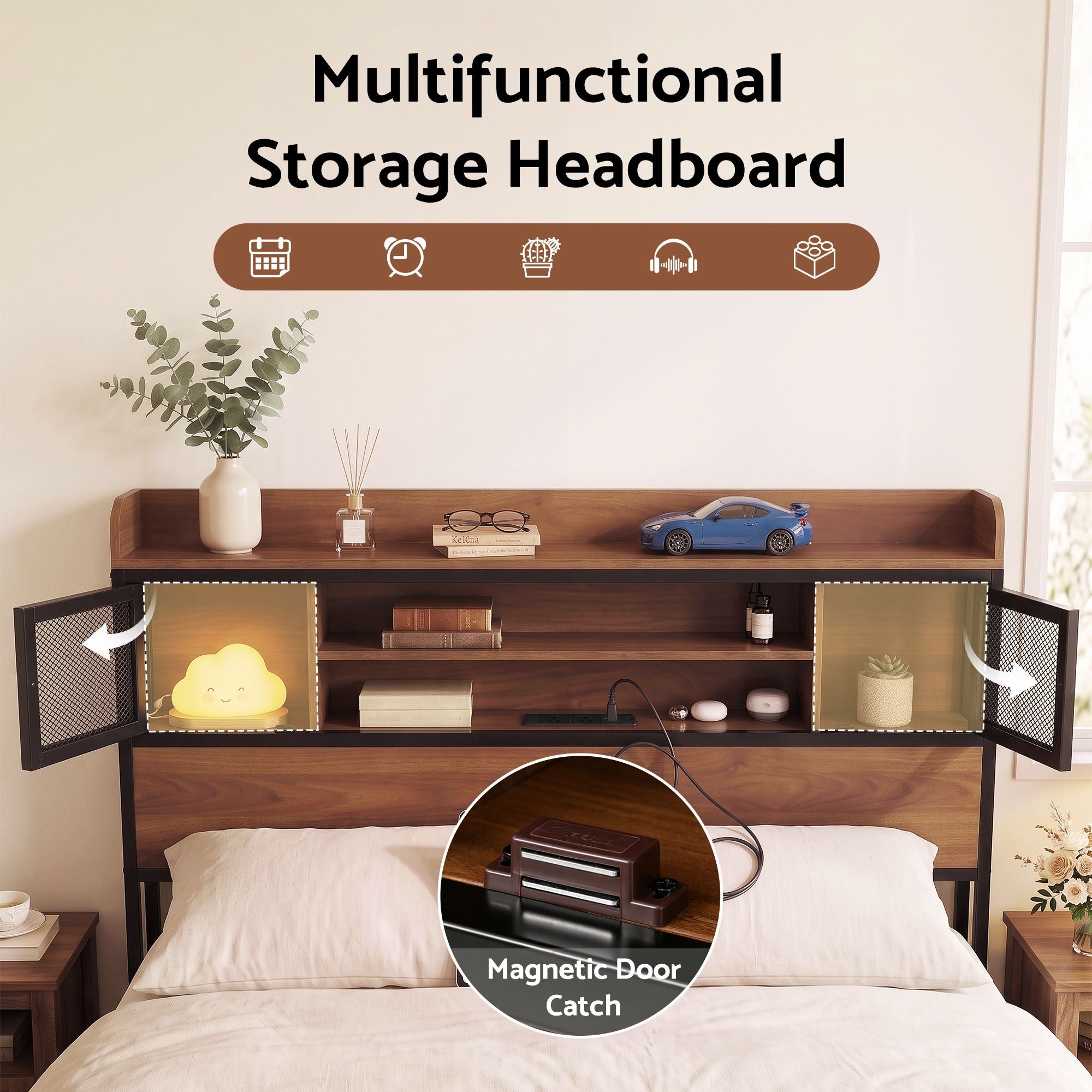 Artiss Double Bed Frame with Charging Station 4 Drawers Storage Oak