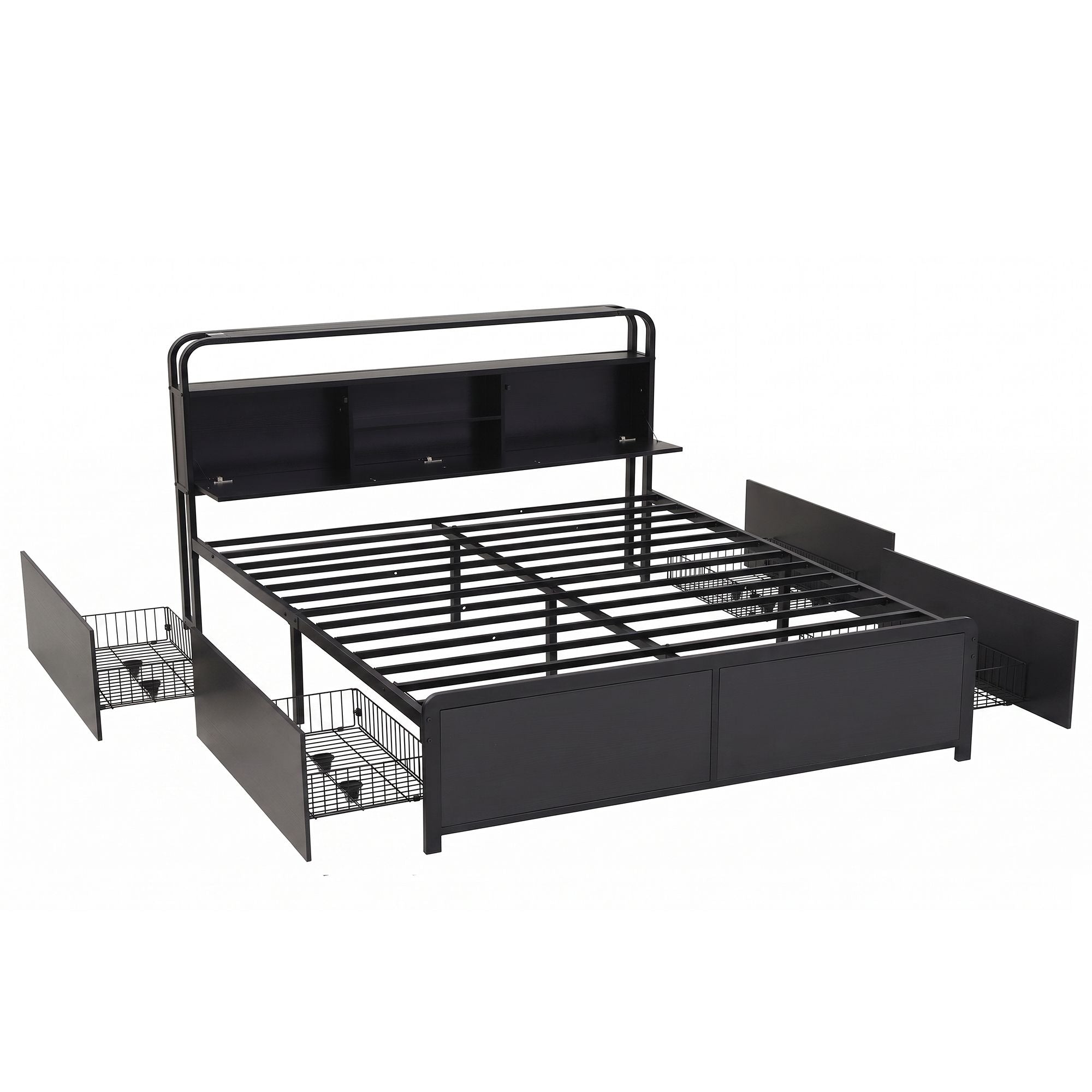 Artiss King Metal Bed Frame 4 Drawers Hidden Storage Headboard HEDY