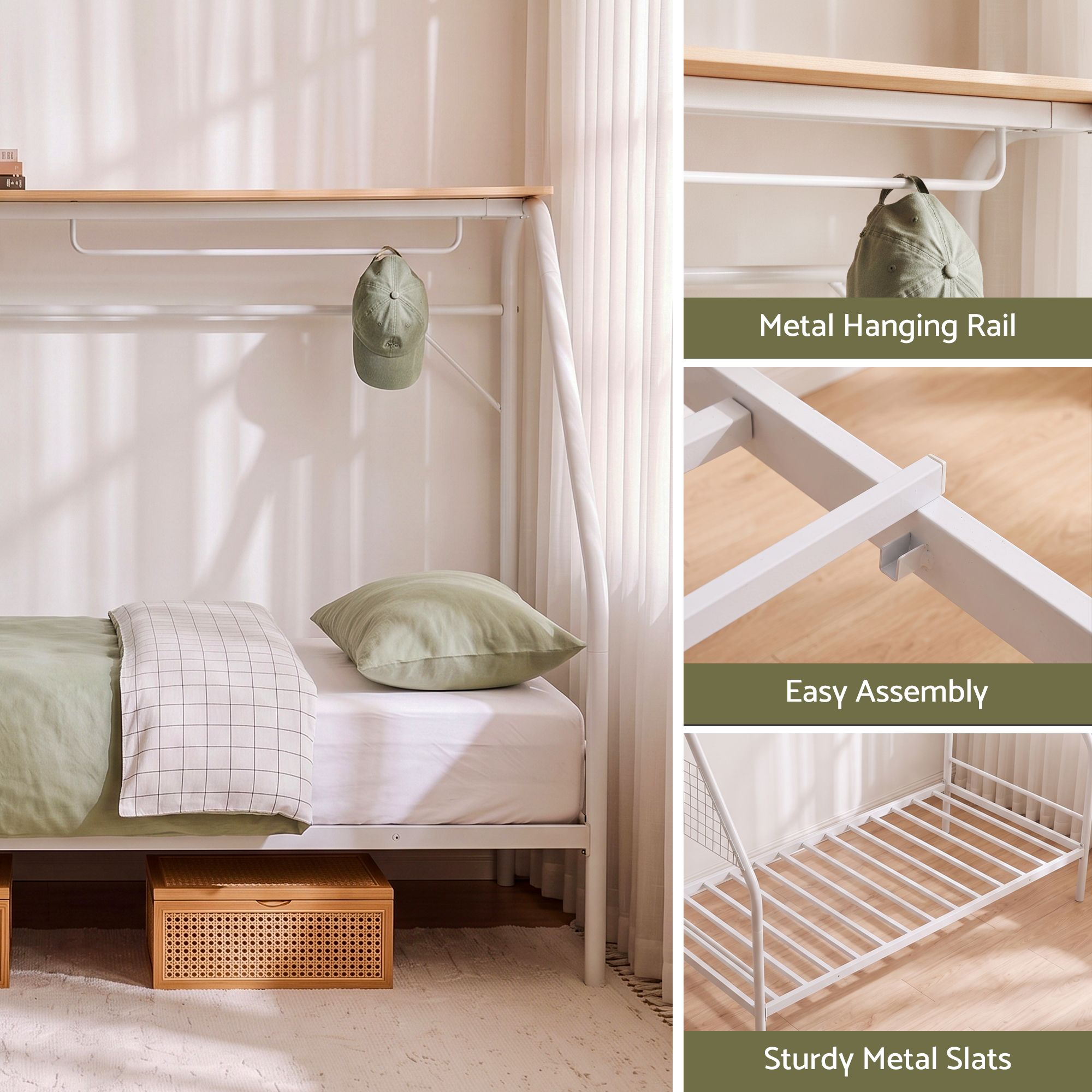 Artiss Single House Bed Frame Metal Canopy Bed Storage Shelf for Kids White