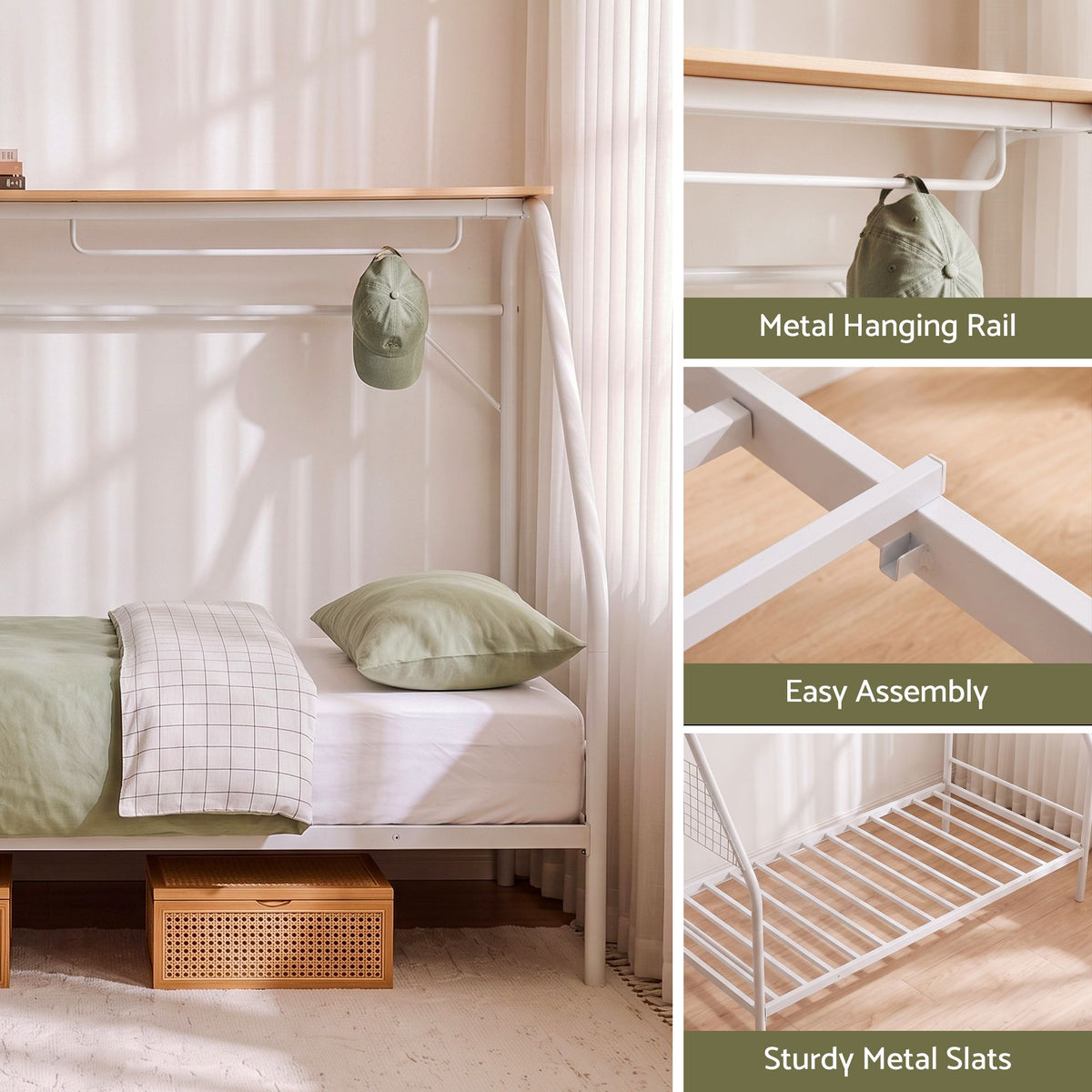 Artiss Single Kids House Bed Frame with Storage Shelf White