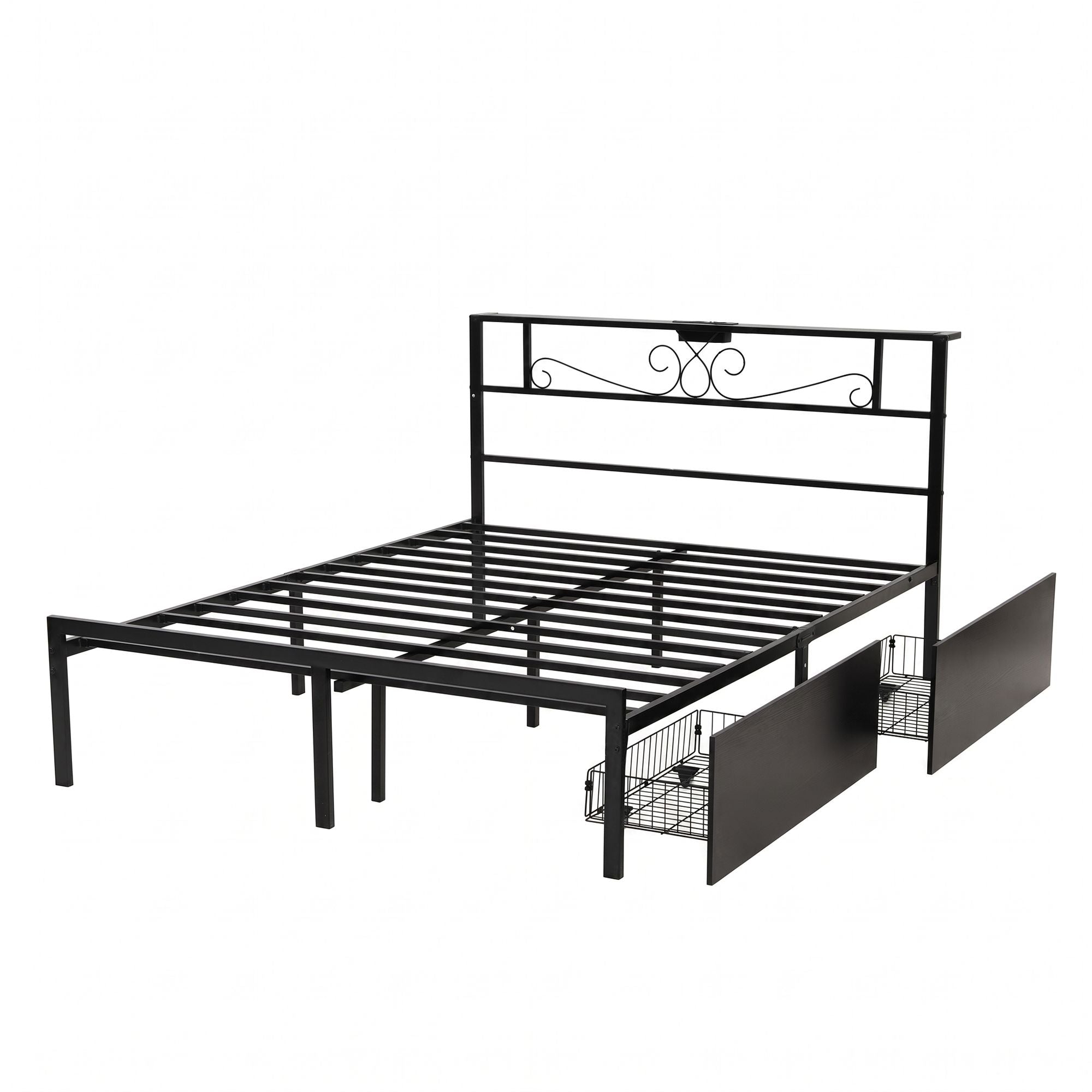 Artiss Queen Bed Frame with Charging Station & Storage Drawers Metal