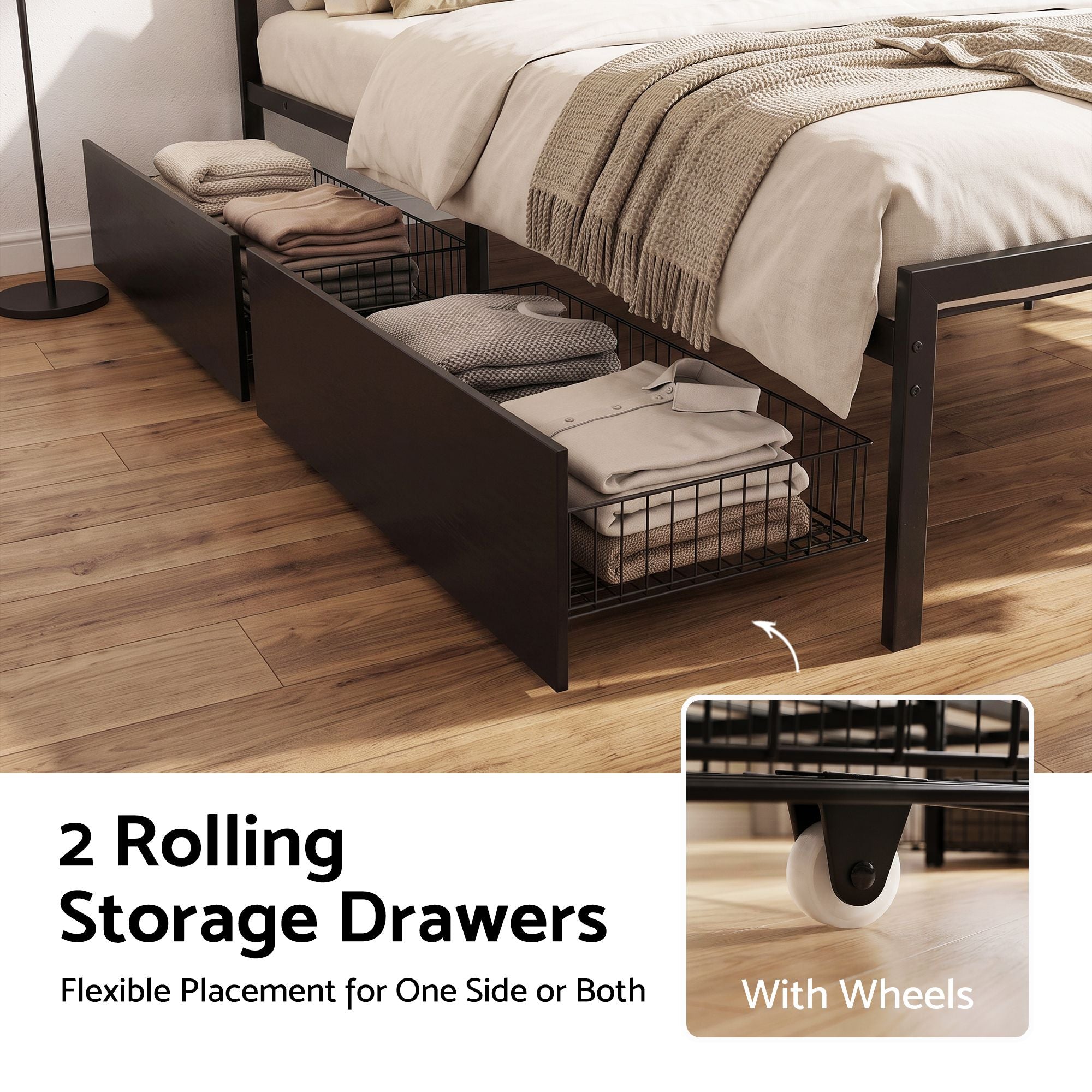 Artiss Queen Bed Frame with Charging Station & Storage Drawers Metal